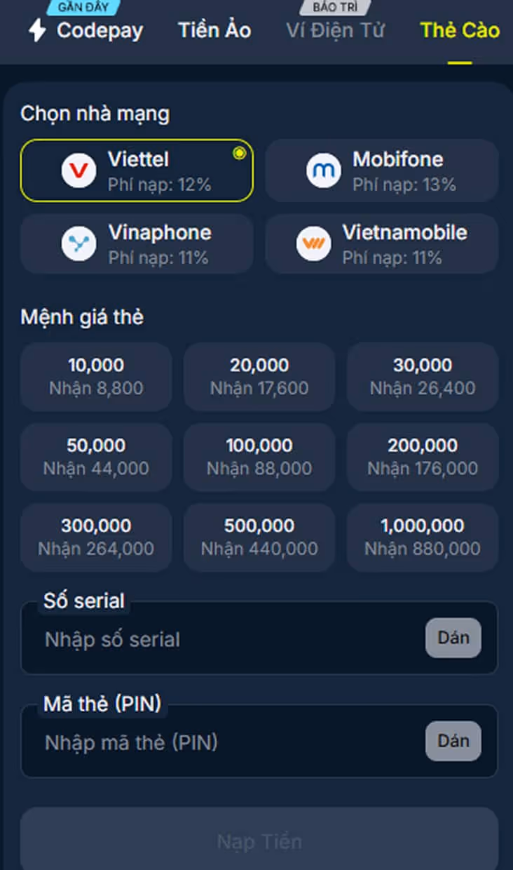 Nạp thẻ cào